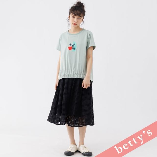 【betty’s 貝蒂思】甜美鏤空蕾絲鬆緊腰長裙(黑色)