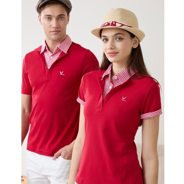 【LEIDOOE】深紅搭配線條假兩件男款短袖POLO衫(76162)