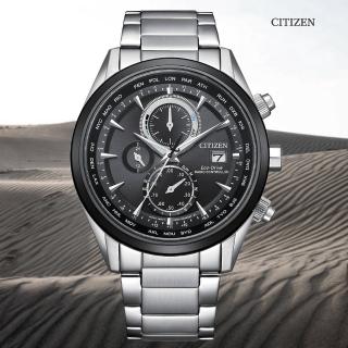 【CITIZEN 星辰】GENTS 光動能電波對時 碼錶計時腕錶-黑面43mm(AT8266-89E 防水100米)