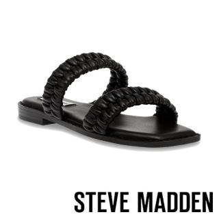 【STEVE MADDEN】SEELEY 編織雙帶拖鞋(黑色)