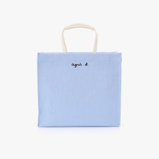 【agnes b.】Voyage 刺繡logo棉質方形手提包(藍色)