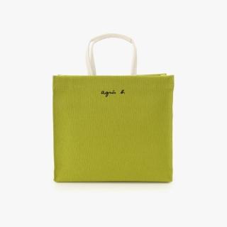 【agnes b.】Voyage 刺繡logo棉質方形手提包(綠色)