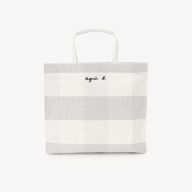 【agnes b.】Voyage 刺繡logo棉質方形手提包(灰色)