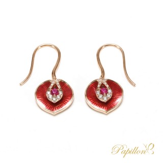 【法蝶珠寶】紅寶石琺瑯蘋果18K造型耳環(天然彩寶)