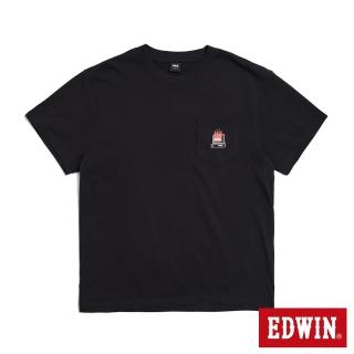 【EDWIN】男裝 口袋炎上印花寬版短袖T恤(黑色)