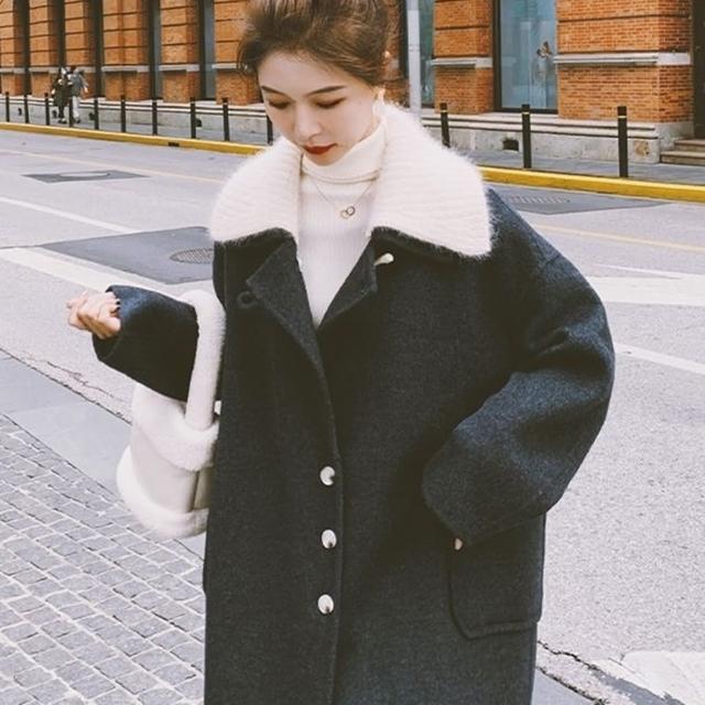 【巴黎精品】羊毛大衣毛呢外套(針織領直筒寬鬆雙面呢女外套a1cu43)