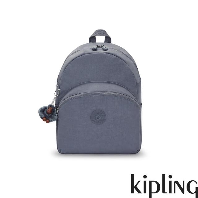 【KIPLING官方旗艦館】灰調寧靜藍前袋簡約後背包-CHANTRIA M