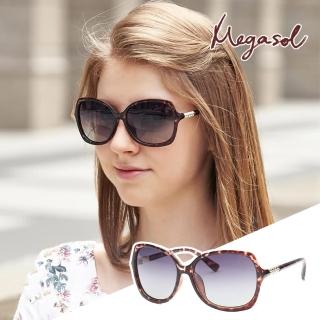 【MEGASOL】UV400防眩偏光時尚大框太陽眼鏡(經典水鑽鏡架墨鏡-P1870)