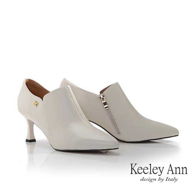 【Keeley Ann】剪裁尖頭T跟踝靴(米白色375567332-Ann系列)