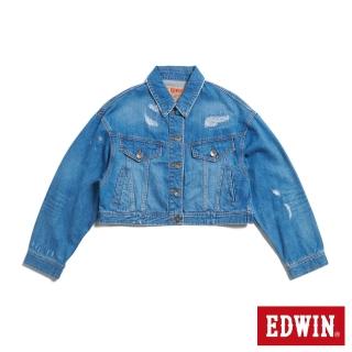 【EDWIN】女裝 短版牛仔外套(石洗藍)