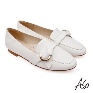 【A.S.O 阿瘦集團】A.S.O 健步窩心交叉飾釦牛皮樂福鞋(白色)