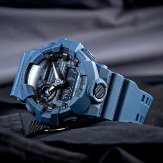 【CASIO 卡西歐】G-SHOCK 簡約率性耐衝擊雙顯樹脂腕錶/藍(GA-700CA-2A)