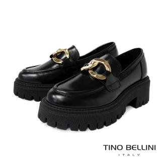 【TINO BELLINI 貝里尼】義大利進口全真皮厚底金環樂福鞋FYLT029A(黑色)