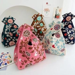 【SUMMER一夏】日韓設計日式繡球花朵針織手拎包包時尚外出百搭便攜包托特包(ins風手拎式背心托特包)