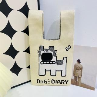 【SUMMER一夏】日韓設計可愛機器狗卡通針織手拎包包時尚外出百搭便攜包托特包(ins風手拎式背心托特包)