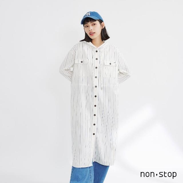 【non-stop】清新直條紋連帽長版洋裝-2色