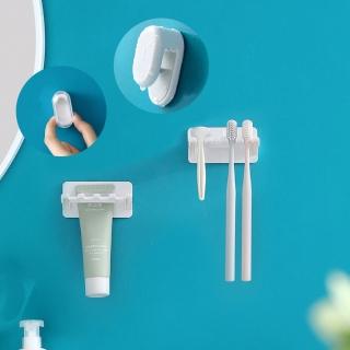 【FaSoLa】免打孔3合1多用途壁掛牙膏夾 牙刷收納架-自動翻蓋牙刷架