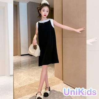 【UniKids】中大童裝無袖洋裝 赫本風雪紡公主裙 女大童裝 CVML0112(黑)