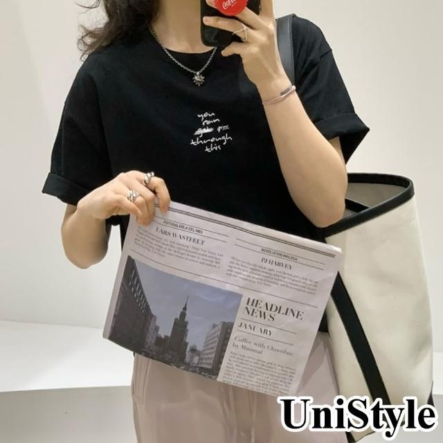 【UniStyle】圓領短袖T恤 韓版草寫字母印花  女 UP1545(黑)