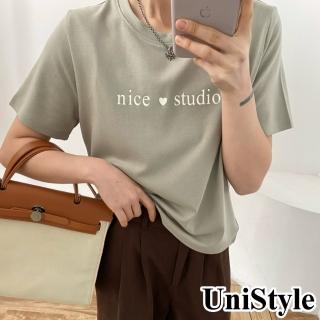 【UniStyle】圓領短袖T恤 韓版nice字母印花 女 UPT1551(灰綠)