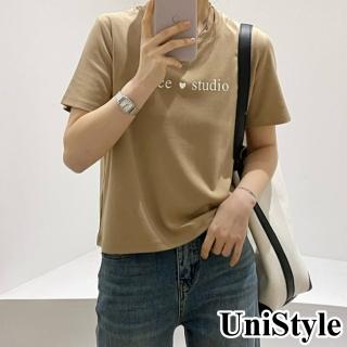【UniStyle】圓領短袖T恤 韓版nice字母印花 女 UPT1551(駝)
