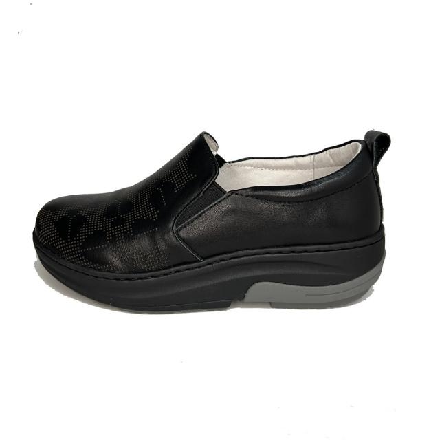 【CH-YI】磁能震動健康鞋-雕花款-黑(真皮磁石震動健走休閒鞋)