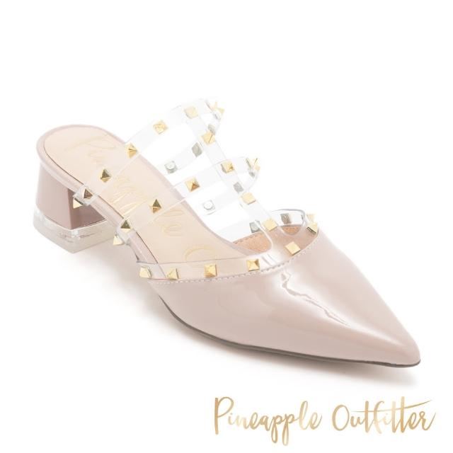 【Pineapple Outfitter】RATZON真皮鉚釘透明帶尖頭拖鞋(粉色)