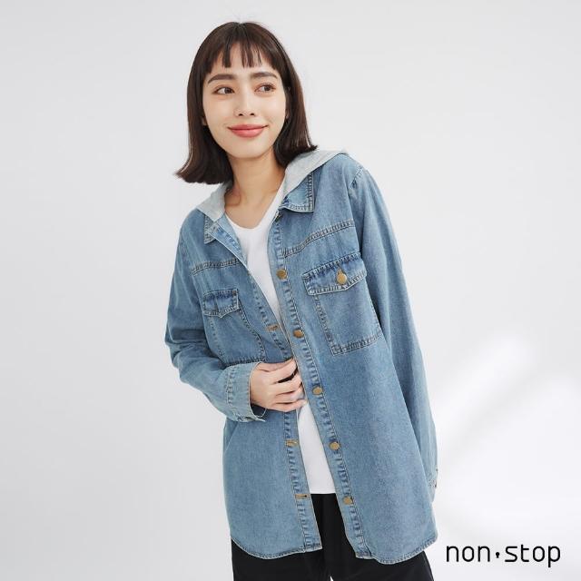 【non-stop】休閒丹寧連帽襯衫外套-2色