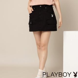 【PLAYBOY】口袋工裝A字褲裙(黑色)