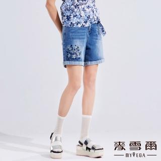 【MYVEGA 麥雪爾】花朵刺繡五分牛仔褲-藍(2024春夏新品)