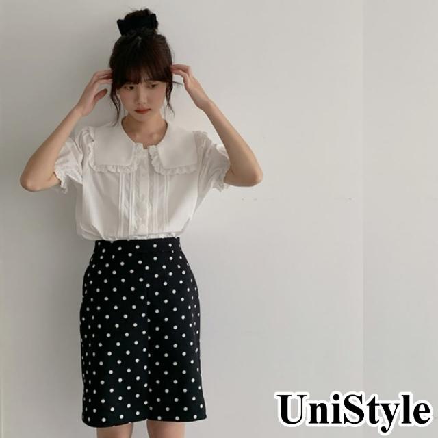 【UniStyle】復古短袖襯衫 復古蕾絲花邊娃娃領  女 EAY1313F(愛白)