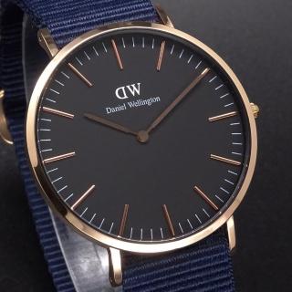 【Daniel Wellington】Daniel Wellington帆布風格時尚腕錶黑+帆布藍-40mm-DW00100277