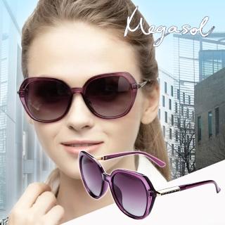 【MEGASOL】UV400防眩偏光太陽眼鏡時尚女仕大框矩方框墨鏡(細緻大框個性矩形方條水鑽鏡架1913-5色選)