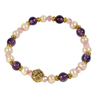 【A1寶石】時尚潮流款-晶鑽-珍珠-紫水晶三效合一手鍊-旺桃花首選
