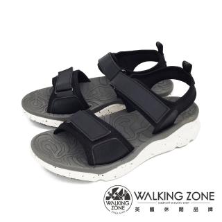 【WALKING ZONE】女 黏扣帶厚底彈性涼鞋女鞋(黑)