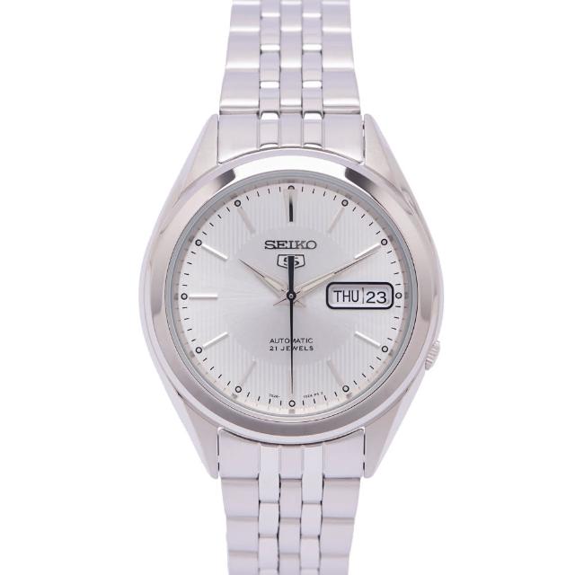 【SEIKO 精工】五號機機芯機械不鏽鋼錶帶手錶-銀面x銀色/37mm(SNKL15K1)