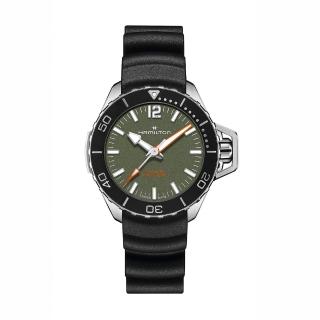 【HAMILTON 漢米爾頓旗艦館】卡其海軍系列FROGMAN腕錶41mm(自動上鍊 中性 橡膠錶帶 H77455360)