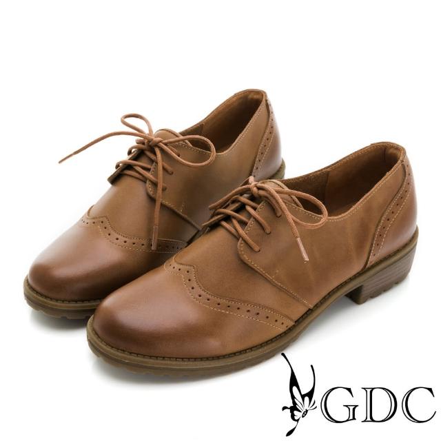 【GDC】真皮綁帶英倫風低跟牛津鞋-咖色(321035-12)