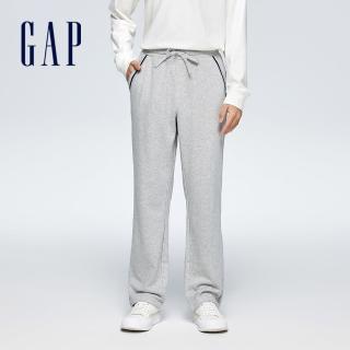 【GAP】男裝 Logo印花抽繩鬆緊棉褲-灰色(889717)