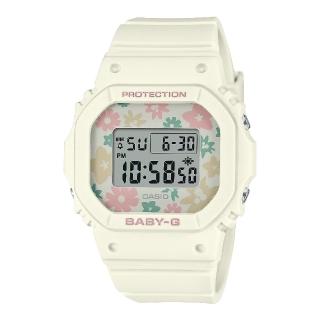 【CASIO 卡西歐】輕巧纖薄甜美花田系列腕錶 輕盈白 37.9MM(BGD-565RP-7)