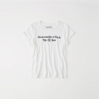 【Abercrombie & Fitch】A&F 麋鹿 AF 經典刺繡文字短袖T恤 上衣-女-白色(平輸品)