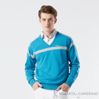 【ROBERTA 諾貝達】男裝 藍綠色純羊毛衣- 舒適V領設計(進口素材 台灣製)