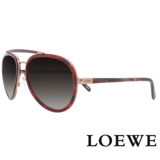 【LOEWE 羅威】西班牙皇室 大理石紋皮革款太陽眼鏡(酒紅/咖啡 SLW431-0SCL)