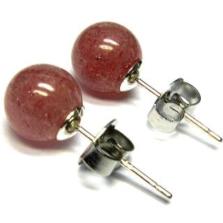 【小樂珠寶】粉紅草莓晶耳針耳環少有獨特漂亮款M16(桃花事業旺)
