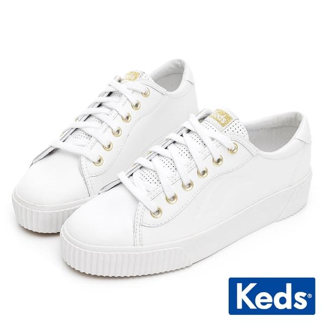 【Keds】CREW KICK 簡約厚底皮革休閒鞋-白(9211W123207)