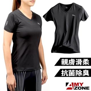 【A-MYZONE】有效抗菌複合性機能女運動上衣 短袖 瑜伽上衣(抗菌除臭/高彈力/調節體溫/防曬)