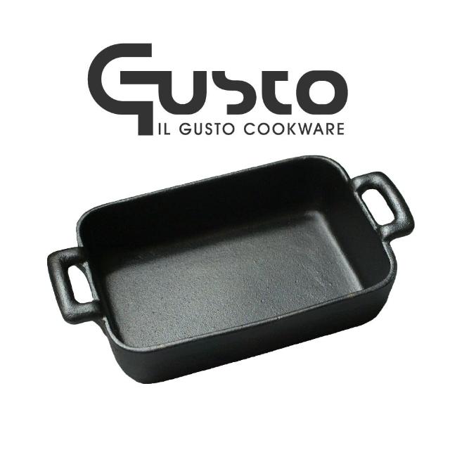 【GUSTO】23公分長方形無塗層鑄鐵深烤盤(義式千層麵 烤箱焗烤最佳尺寸)