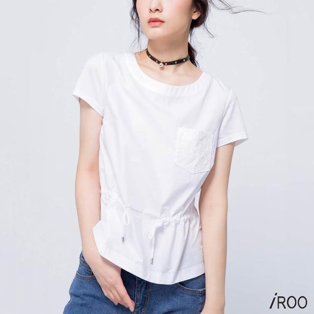 【iROO】口袋蕾絲流行時尚短袖上衣