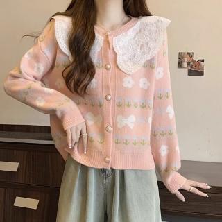 【BBHONEY】甜美蕾絲花形針織衫 毛衣外套(網美熱搜款)
