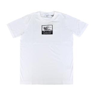 【BURBERRY 巴寶莉】BURBERRY EKD奔馬刺繡設計LOGO棉質短袖T恤(女款/白)